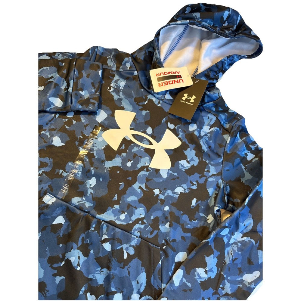 UNDER‎ ARMOUR Rock Shades Fleece Boys Blue/Black Camo Hoodie Athletic Boy's MED